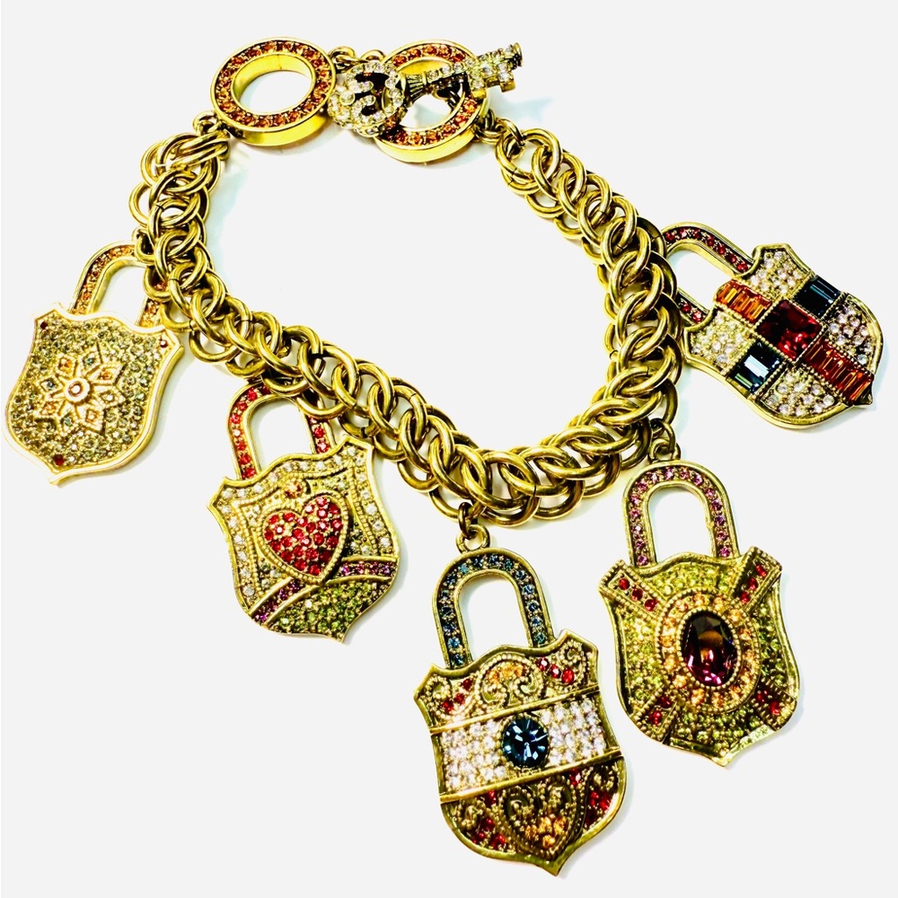 Heidi Daus Gold-Tone Multicolor Pavé Lock Charm Bracelet - Picture 9 of 11